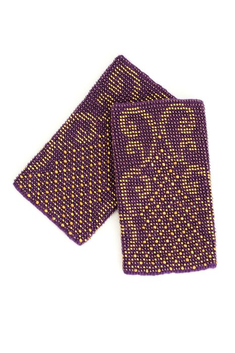 Violetinės su auksiniu raštu megztos riešinės Rokoko